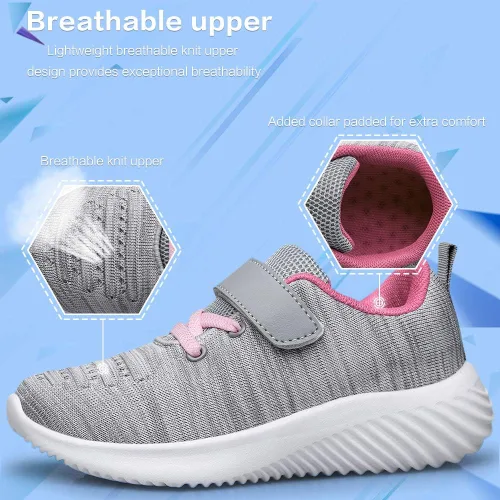 Miniatura 4 de Wonvatu - Tenis para niños pequeños con correa para caminar y correr Tenis atléticos para correr