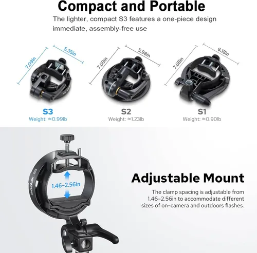 Miniatura 2 de Godox Soporte S3 Bowens Mount Universal Speedlite Flash Soporte para Godox AD200 AD200Pro II AD300Pro TT685II TT350 V350 V480 V860II V860III
