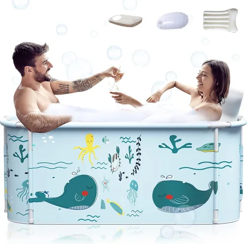 Miniatura 7 de Bañera plegable portátil extragrande de 53 pulgadas con cubierta para adultos, bañera familiar para baño pequeño, bañera gruesa de múltiples capas
