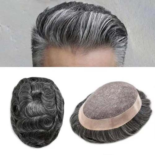 Miniatura 50 de Toupee - Sistema de reemplazo de cabello humano para hombre, encaje mono fino, duradero, línea capilar natural para hombre, pieza de cabello NPU