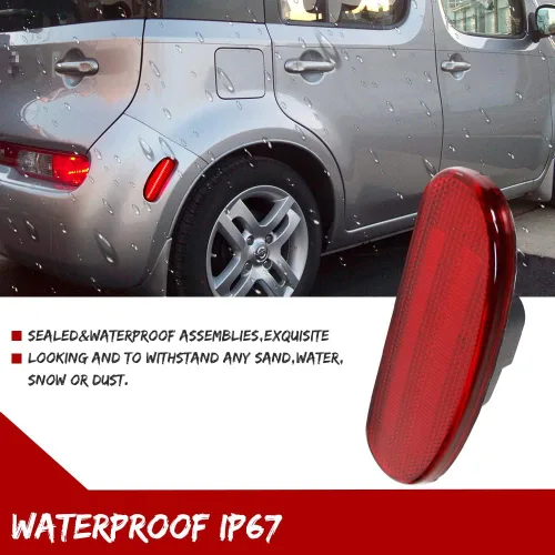 Miniatura 3 de Conjunto de carcasa de la lámpara de guardabarros de luz de marcador lateral trasero de lente roja compatible con NISSAN CUBE 26195-1FC0A 2009-2014