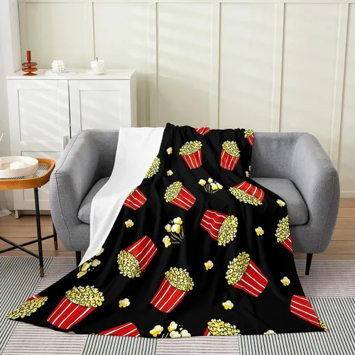 Miniatura 16 de Manta de felpa con diseño de palomitas de maíz, para niños, niñas, adolescentes, cine para todas las estaciones, manta de cama transpirable a
