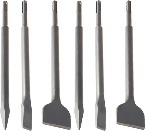 Juego de 6 cinceles SDS Plus, juego de cinceles de brocas de martillo giratorio que incluye cincel de punta, cincel plano de 0.787 in, cincel plano