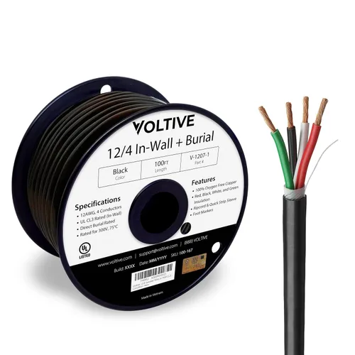 Miniatura 43 de Voltive Cable de altavoz 10/2, CL3 en pared y entierro directo, negro, 100 pies - 10 AWG, 2 conductores, cobre trenzado sin oxígeno, listado UL