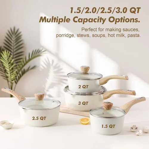 Miniatura 3 de SENSARTE - Cacerola antiadherente de cerámica con tapa, olla pequeña de 2.0 cuartos de galón, olla de cocina blanca con asa que no se calienta, olla