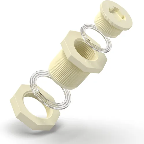 Miniatura 2 de TAISHER 4 piezas Adaptador de conector de tanque de mamparo de 3/4" blanco de ABS con tapones y junta para tanque de agua, barriles de lluvia