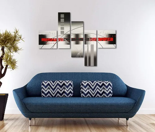 Miniatura 5 de Wieco Art Estirado y enmarcado 100% pintado a mano, lienzo moderno, decoración de pared, líneas blancas perfectas, decoración del hogar, pinturas al