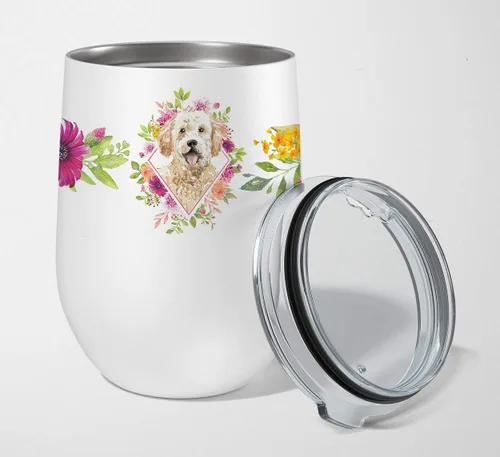 Miniatura 47 de Caroline's Treasures CK4110TBL12 Afghan Hound Pink Flowers - Vaso de vino aislado de acero inoxidable de 12 onzas con tapa, bonita taza de viaje
