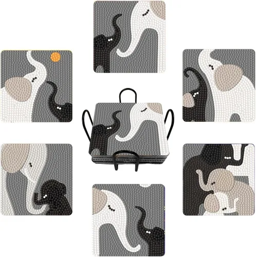 Miniatura 8 de Bulerrylulu Juego de 6 posavasos de pintura de diamantes con soporte, juego de posavasos de arte de diamante de paisaje para bebidas y mesa de café