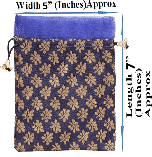 Miniatura 6 de Touchstone Hermosas bolsas de regalo reutilizables, respetuosas con el medio ambiente, con cordón grande, patrón de hojas de mimosa, brocado