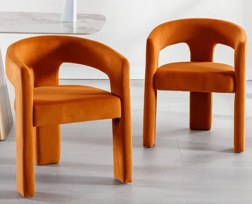 Miniatura 4 de VESCASA Silla de Comedor de Barril de Terciopelo con Respaldo Abierto, Sillón Lateral de Acento Moderno Tapizado con 3 Patas para Terciopelo naranja
