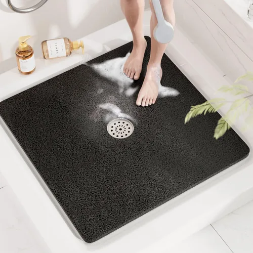 Miniatura 18 de HITSLAM - Tapete cuadrado para ducha, de 24 x 24 pulgadas, tapete de baño antideslizante para bañera, tapetes de baño de alcachofa de PVC suave