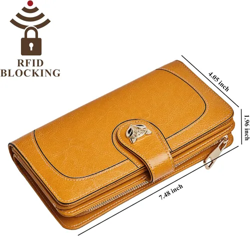 Miniatura 7 de FOXLOVER Cartera de pulsera de diseño para mujer, de gran capacidad, para mujer, con bloqueo RFID, tarjetero de cuero