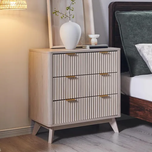 Miniatura 17 de T4TREAM Cómoda acanalada de 3 cajones, cómoda moderna de 32 pulgadas de alto, diseño de perfil curvo, organizador de cajones de madera para Aliso