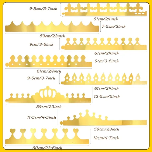 Miniatura 5 de 63 coronas de papel, coronas de princesa, corona de príncipe para niños, fiesta de cumpleaños, sombreros de rey, gemas de oro, joyas de números