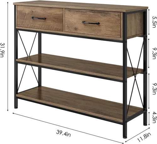 Miniatura 3 de HITHOS Mesa Consola Industrial con Cajones, Mesa de Vestíbulo de Entrada Vintage con Estantes de Almacenamiento, Mesa de Entrada Estrecha y Larga