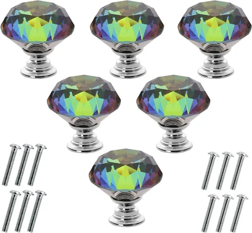 Miniatura 12 de Akstore 6 pomos de cristal para gabinetes de 1.18 pulgadas (1.181 in) con forma de diamante, para cajones de cocina, aparador, armario, tiradores