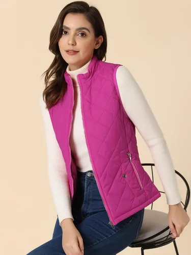 Miniatura 2 de Allegra K - Chaleco acolchado y ligero, de cuello alto, con cremallera, para mujer