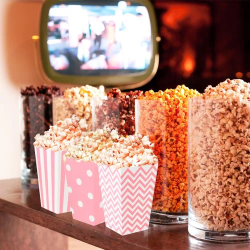 Miniatura 2 de NUOLUX 48pcs Palomitas Cajas Cartón Caramelo Contenedor Rugby Stripe Wave Dot Patrón Deco1