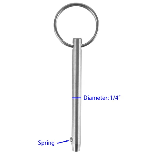 Miniatura 3 de Paquete de 2 pasadores de liberación rápida, diámetro de 1/4" (6.3mm), longitud total 3" (76mm), longitud utilizable de 2.4" (61mm), acero