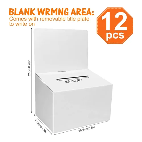 Miniatura 2 de GRAWUN Paquete de 12 Cajas de Votación de Cartón con Ranura, Cajas Blancas Brillantes para Rifas de 6.5 x 4.5 x 4.5 pulgadas, Cajas de Sugerencias
