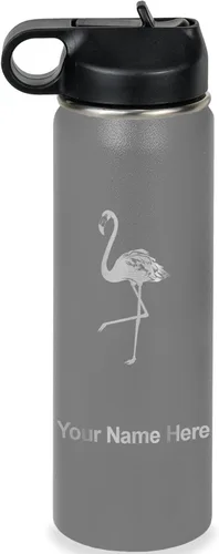 Miniatura 19 de LaserGram Botella de agua personalizada, flamenco, acero inoxidable de doble pared aislada al vacío con popote superior, regalo grabado