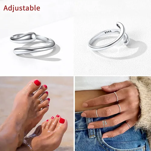 Miniatura 2 de ChicSilver Anillo de plata de ley 925, anillo de banda ajustable hipoalergénico, Plata de ley