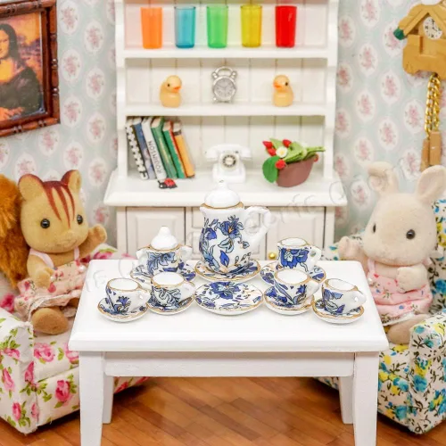 Miniatura 5 de Odoria 1:12 Miniatura 15pcs porcelana azul Chintz taza de té Set (azul)