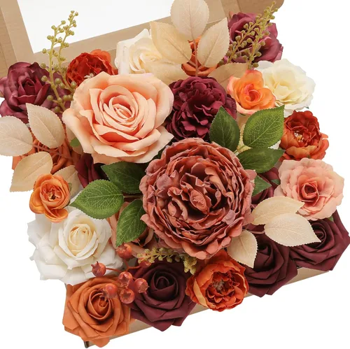 Miniatura 18 de Serwalin Flores artificiales, flores rosadas, flores de seda falsas, flores de pastel de boda, flores para ramos de boda, centros de mesa, Un rosa