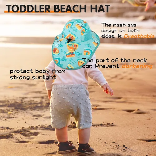 Miniatura 13 de Sombrero de sol para bebé, sombreros de protección solar para niños pequeños, UPF 50+, gorra de playa de verano al aire libre para niños y niñas