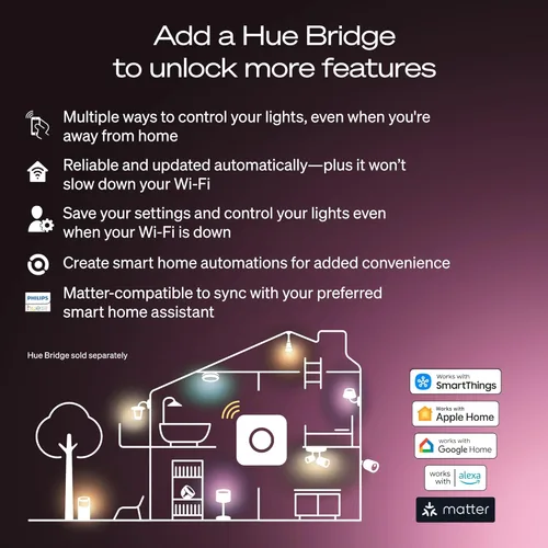 Miniatura 9 de Philips Hue Bombilla LED inteligente A19, 1 paquete, ambiente blanco y color, base E27, 9.5W, luz de espectro completo 1000K-20000K, 1100 lúmenes