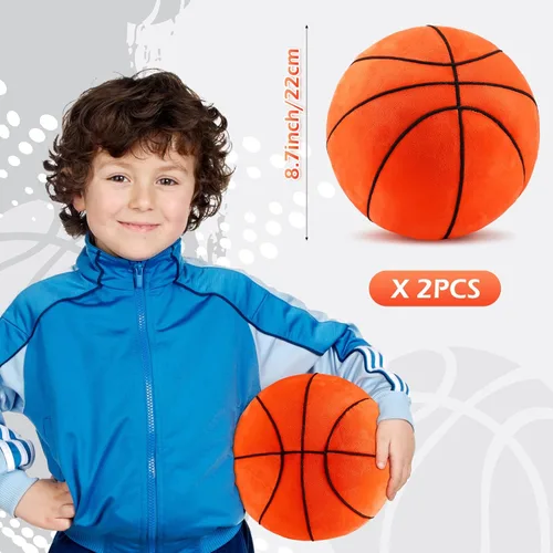 Miniatura 2 de HyDren 2 piezas de almohadas de felpa de baloncesto, suaves y esponjosas, juguetes de deportes para lanzar, cojines lindos con forma de baloncesto