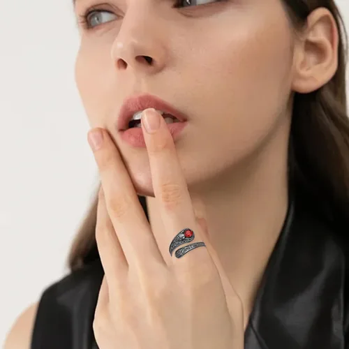 Miniatura 6 de Anillo gótico de plata de ley 925 con diseño de calavera y cuchara, joyería de esqueleto para regalar a mujeres
