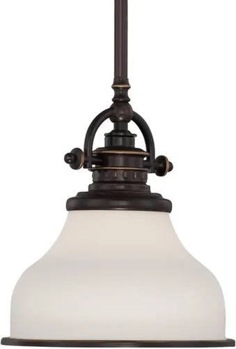 Miniatura 9 de Quoizel Grant Mini Lámpara Colgante, 8 Pulgadas 1-Luz Bronce Paladiano Cristal Ópalo Grabado Lámpara Colgante, Lámpara de Techo Colgante para Isla