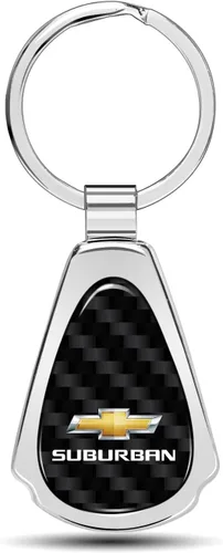 iPick Image para Chevrolet Suburban Real Negro Fibra de Carbono Cromo Metal Teardrop Llavero