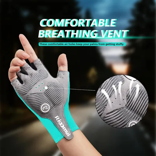 Miniatura 5 de Guantes de ciclismo para hombres y mujeres, guantes de ciclismo sin dedos, antideslizantes, 0.197 in, acolchados, absorben los golpes, transpirables