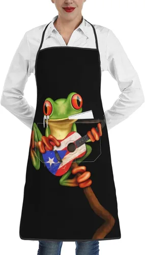 ZIMBRO Delantal ajustable con peto de rana con bandera de Puerto Rico para mujer, impermeable y a prueba de grasa, delantal de cocina para mujeres y