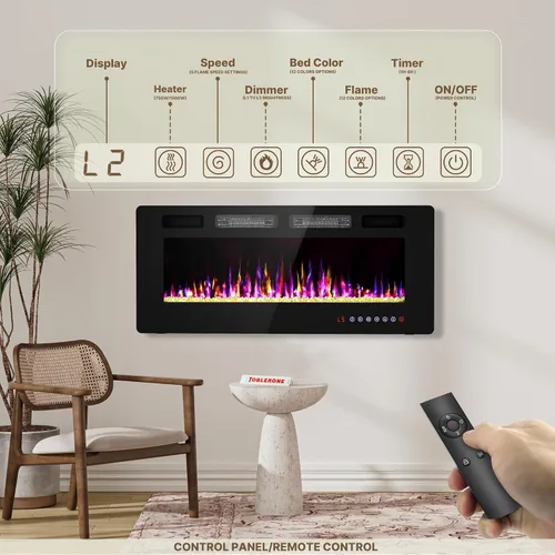 Miniatura 5 de Chimenea eléctrica ultrafina de 42 pulgadas, montada en la pared e independiente, inserto de chimenea LED, chimenea de pared para sala
