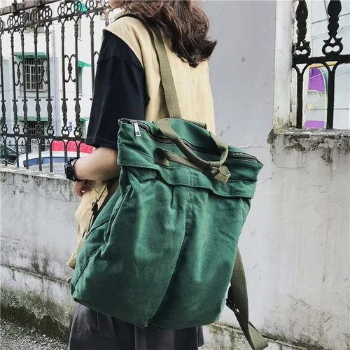 Miniatura 2 de Mochila de lona vintage para mujeres y hombres, bolsa de viaje casual de gran capacidad, de mezclilla, estilo grunge, senderismo, viajes (verde)