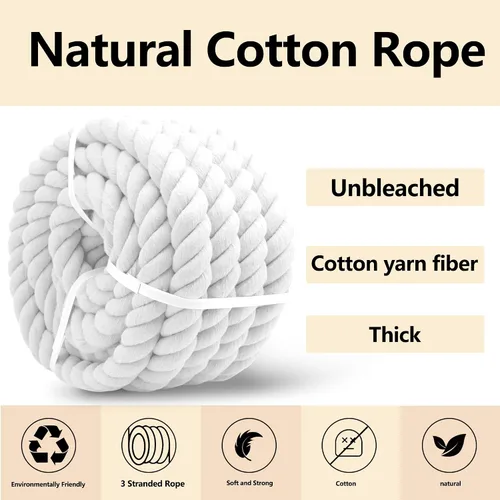 Miniatura 4 de VEIZEED - Cuerda de algodón natural de 1 pulgada x 25 pies, cuerda de algodón blanco para colgar columpios, decoración de manualidades náuticas