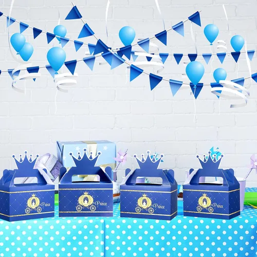 Miniatura 6 de Caja de premios con corona de príncipe para fiesta, caja de dulces azules y dorados, suministros de fiesta para baby shower, decoración