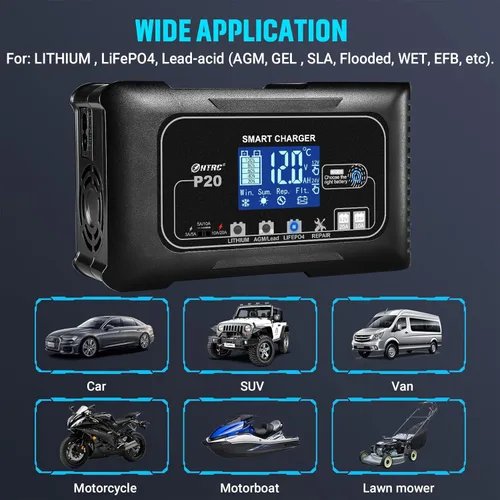 Miniatura 5 de Cargador de Batería Inteligente 20A 12V/24V Completamente Automático Mantenedor, Cargador de Goteo/Desulfatador con Protección contra Sobrecarga