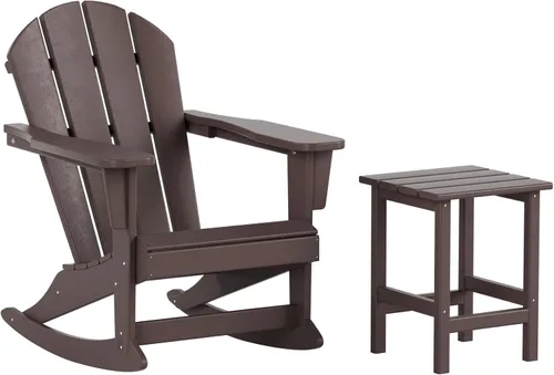 Miniatura 28 de WestinTrends Malibu - Juego de 3 sillas mecedoras Adirondack de polietileno para exteriores y patio con mesa auxiliar (2 plazas), color azul marino