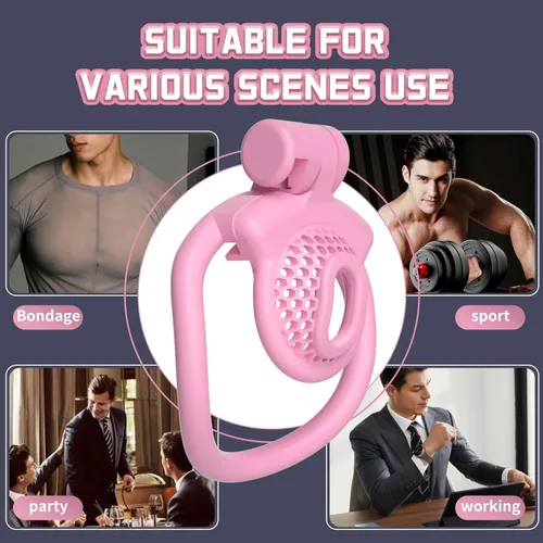 Miniatura 4 de Jaula de castidad Sissy Peso ligero Jaula para el pene de ABS+Resina Dispositivo de castidad Juguetes sexuales para adultos con 4 anillos