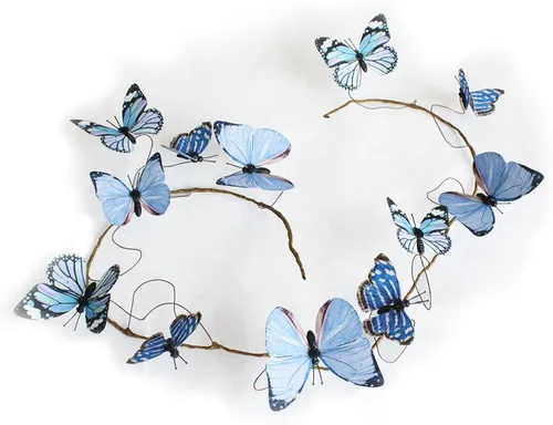 Miniatura 32 de Guirnalda de mariposa artificial, enredaderas decorativas de mariposa falsas, decoración colgante de mariposa única en 3D para pared del hogar, Azul