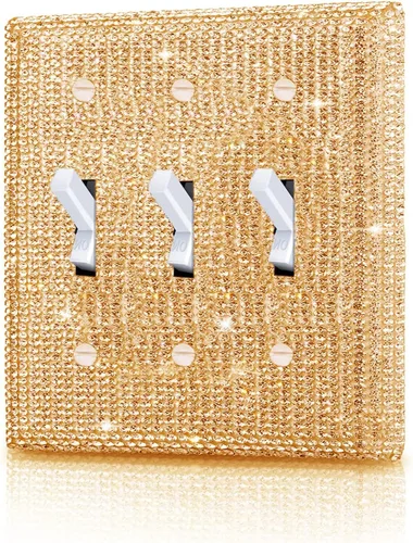 Miniatura 27 de Cubierta de interruptor de luz con brillantes diamantes de imitación azules, cubiertas decorativas de tomacorrientes, placa de pared doble Diamantes