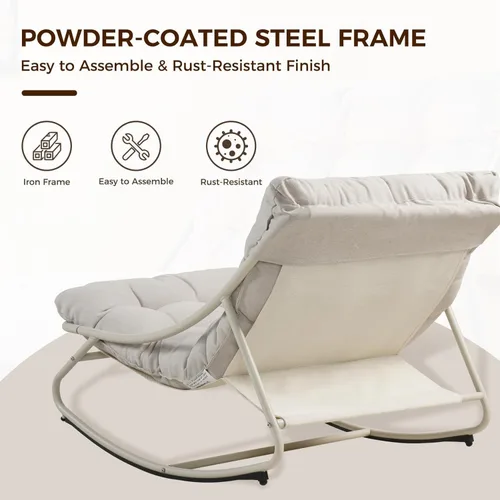 Miniatura 4 de Silla mecedora para exteriores Grand Patio, mecedora de salón de metal con cojín grueso, balancín moderno y cómodo para patio, porche, terraza, Beige