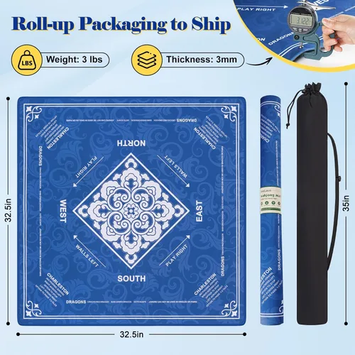 Miniatura 4 de Tapete Mahjong con regla, 32.5 x 32.5 pulgadas, impermeable, superficie suave, fácil de limpiar, antideslizante y reduce el ruido, tapete de mesa