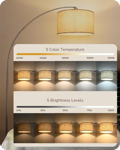 Miniatura 3 de EDISHINE Lámpara de pie regulable moderna de mediados de siglo con control remoto, lámpara de pie alta con arco y pantalla de tambor ajustable