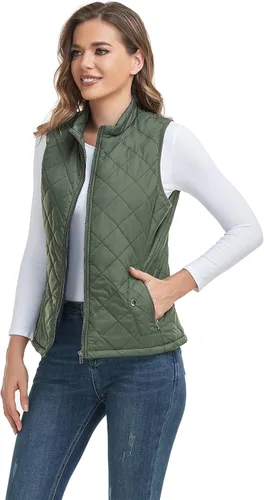 Miniatura 4 de LONGKING Chaleco para mujer con un bolsillo interior, cuello alto, ligero, acolchado, con cremallera, para mujer